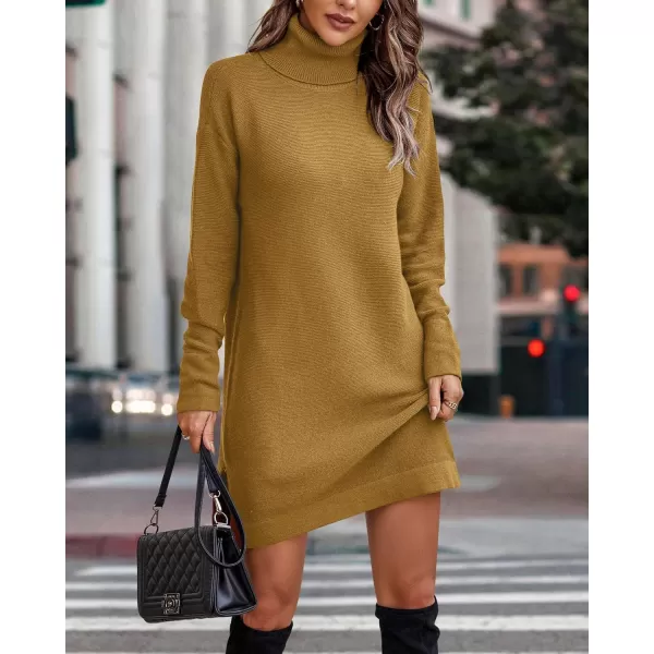 imageBTFBM Womens Turtleneck Long Sleeve Sweater Dress Side Slit Hem Fall Winter Oversized Casual Knit Pullover Sweaters TopsSolid Turmeric