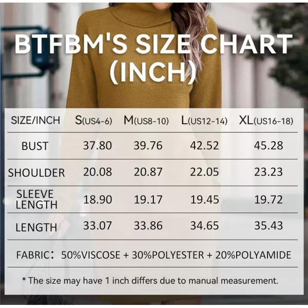 imageBTFBM Womens Turtleneck Long Sleeve Sweater Dress Side Slit Hem Fall Winter Oversized Casual Knit Pullover Sweaters TopsSolid Turmeric