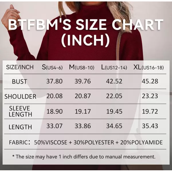 imageBTFBM Womens Turtleneck Long Sleeve Sweater Dress Side Slit Hem Fall Winter Oversized Casual Knit Pullover Sweaters TopsSolid Wine Red