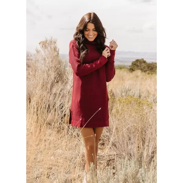 imageBTFBM Womens Turtleneck Long Sleeve Sweater Dress Side Slit Hem Fall Winter Oversized Casual Knit Pullover Sweaters TopsSolid Wine Red