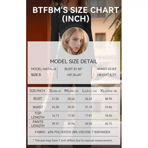 imageBTFBM Womens Two Piece Lounge Set Long Sleeve Bodycon Ribbed Knit Crop Top Loose Wide Leg Pant Casual Outfits SweatsuitSolid Black