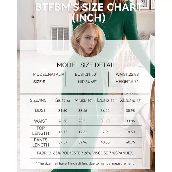 imageBTFBM Womens Two Piece Lounge Set Long Sleeve Bodycon Ribbed Knit Crop Top Loose Wide Leg Pant Casual Outfits SweatsuitSolid Dark Green