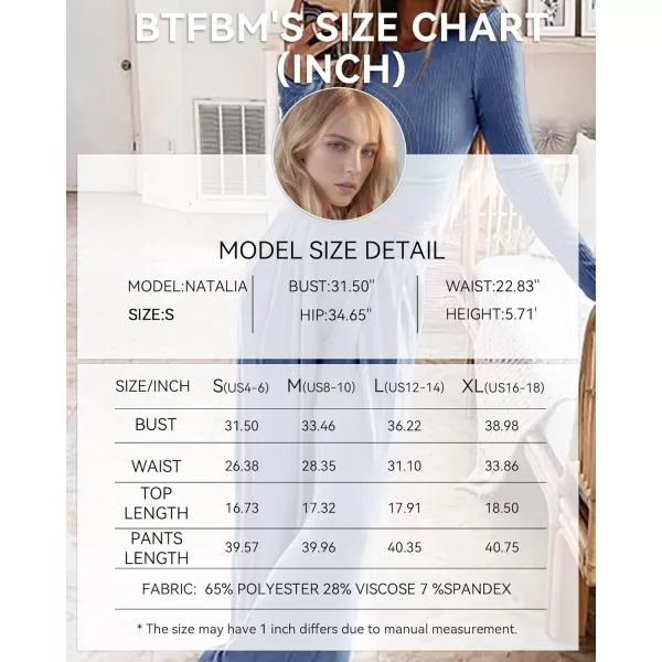imageBTFBM Womens Two Piece Lounge Set Long Sleeve Bodycon Ribbed Knit Crop Top Loose Wide Leg Pant Casual Outfits SweatsuitSolid Grey Blue