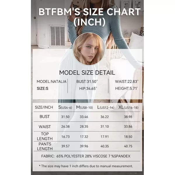 imageBTFBM Womens Two Piece Lounge Set Long Sleeve Bodycon Ribbed Knit Crop Top Loose Wide Leg Pant Casual Outfits SweatsuitSolid Light Blue