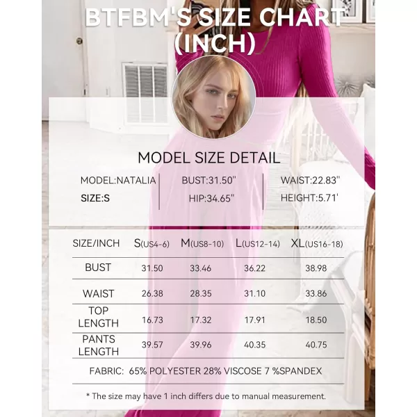 imageBTFBM Womens Two Piece Lounge Set Long Sleeve Bodycon Ribbed Knit Crop Top Loose Wide Leg Pant Casual Outfits SweatsuitSolid Rose Red