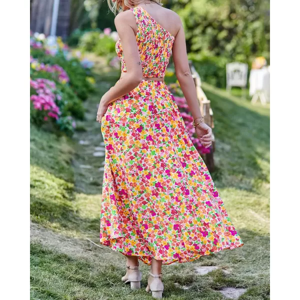 imageBTFBM Womens Two Piece Summer Outfits Boho One Shoulder Beach Dresses Smocked Tube Top Flowy Floral Long Maxi Skirt SetFloral White Red