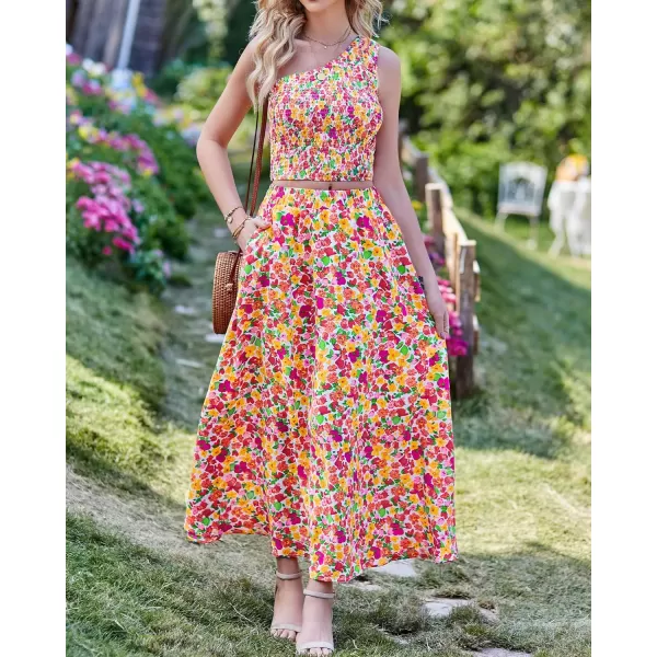 imageBTFBM Womens Two Piece Summer Outfits Boho One Shoulder Beach Dresses Smocked Tube Top Flowy Floral Long Maxi Skirt SetFloral White Red