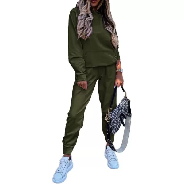 imageBTFBM 2023 Two Piece Outfits Winter Fall Lounge Sets For Women Sweatpant Joggers Set Casual Hoodies Tracksuit SweatsuitsSolid Army Green
