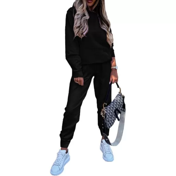 imageBTFBM 2023 Two Piece Outfits Winter Fall Lounge Sets For Women Sweatpant Joggers Set Casual Hoodies Tracksuit SweatsuitsSolid Black