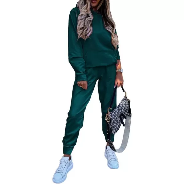 imageBTFBM 2023 Two Piece Outfits Winter Fall Lounge Sets For Women Sweatpant Joggers Set Casual Hoodies Tracksuit SweatsuitsSolid Dark Green