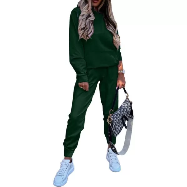 imageBTFBM 2023 Two Piece Outfits Winter Fall Lounge Sets For Women Sweatpant Joggers Set Casual Hoodies Tracksuit SweatsuitsSolid Deep Green