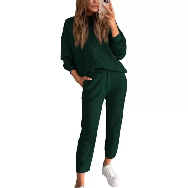 imageBTFBM 2023 Women 2 Piece Outfits Long Sleeve Pullover Jogger Pants Lounge Sets Thick Fall Winter Sweatsuits TracksuitSolid Dark Green