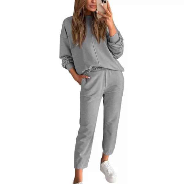 imageBTFBM 2023 Women 2 Piece Outfits Long Sleeve Pullover Jogger Pants Lounge Sets Thick Fall Winter Sweatsuits TracksuitSolid Grey
