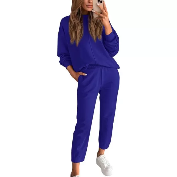 imageBTFBM 2023 Women 2 Piece Outfits Long Sleeve Pullover Jogger Pants Lounge Sets Thick Fall Winter Sweatsuits TracksuitSolid Royal Blue
