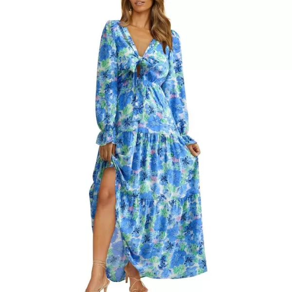 imageBTFBM 2023 Womens Boho Fall Dresses Floral V Neck Tie Front Cutout Casual Long Sleeve Cocktail Wedding Party Maxi DressBTFBM 2023 Womens Boho Fall Dresses Floral V Neck Tie Front Cutout Casual Long Sleeve Cocktail Wedding Party Maxi Dress