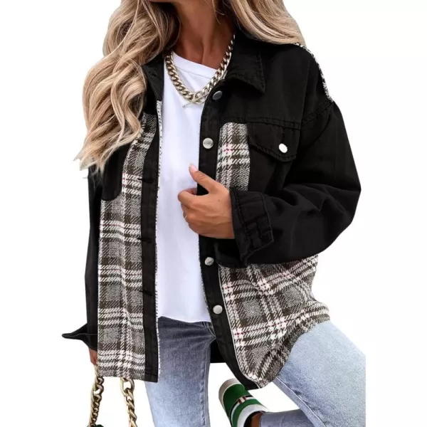 imageBTFBM 2023 Womens Button Down Denim Jackets Long Sleeve Lapel Casual Fall Shirts Shackets Plaid Jacket With PocketsDenim Black
