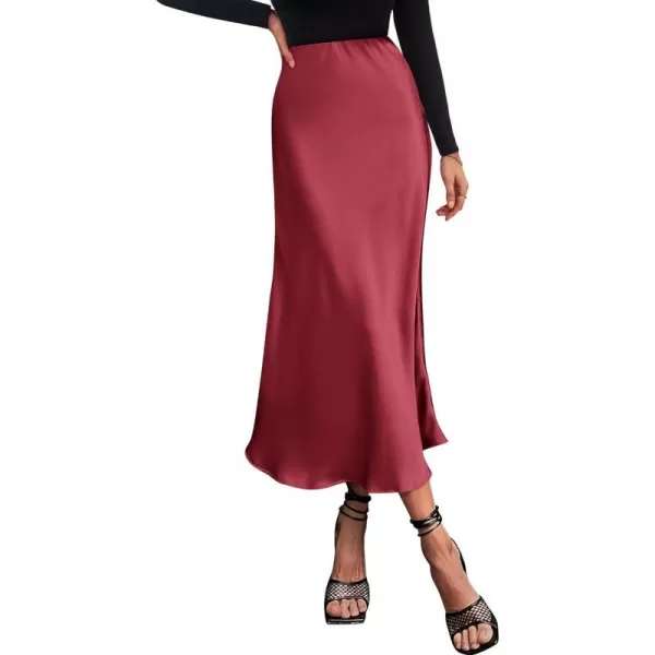 imageBTFBM 2023 Womens Long Satin Summer Fall Skirt Silk Elegant High Waist Cocktail Party Wedding Flared ALine Midi SkirtsSolid Bean Paste Pink