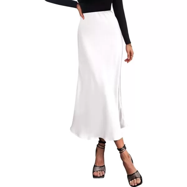 imageBTFBM 2023 Womens Long Satin Summer Fall Skirt Silk Elegant High Waist Cocktail Party Wedding Flared ALine Midi SkirtsSolid White