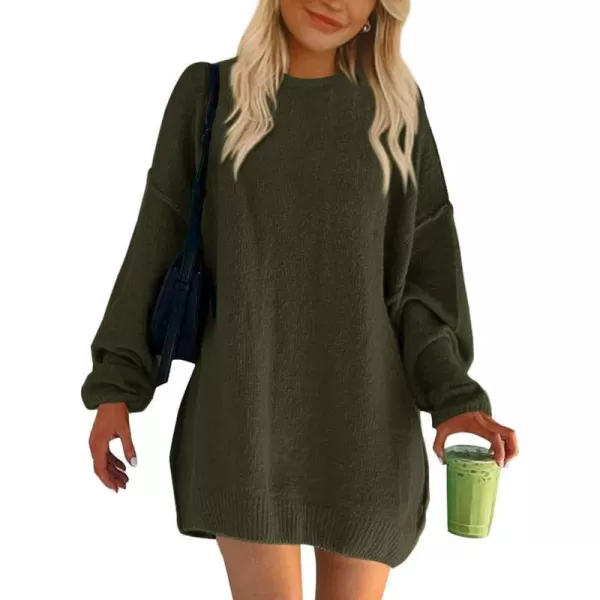 imageBTFBM 2023 Womens Sweaters Casual Crewneck Long Sleeve Oversized Sweater Dress Fall Winter Loose Slouchy Soft PulloverSolid Army Green