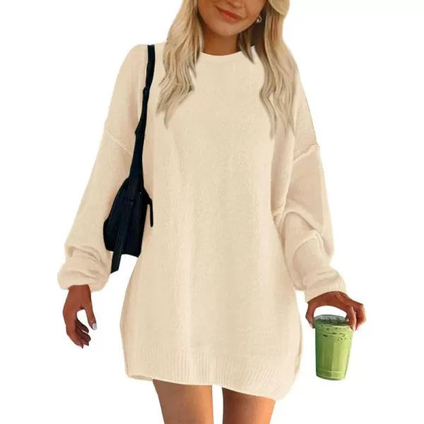 imageBTFBM 2023 Womens Sweaters Casual Crewneck Long Sleeve Oversized Sweater Dress Fall Winter Loose Slouchy Soft PulloverSolid Beige