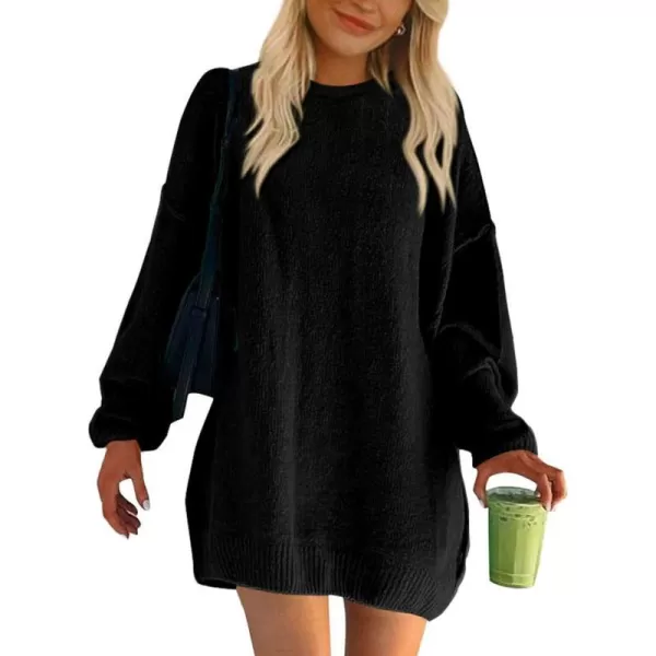 imageBTFBM 2023 Womens Sweaters Casual Crewneck Long Sleeve Oversized Sweater Dress Fall Winter Loose Slouchy Soft PulloverSolid Black