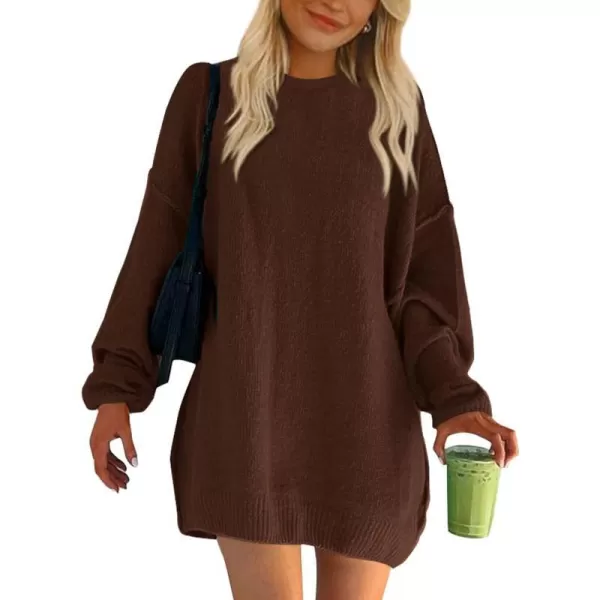 imageBTFBM 2023 Womens Sweaters Casual Crewneck Long Sleeve Oversized Sweater Dress Fall Winter Loose Slouchy Soft PulloverSolid Coffee