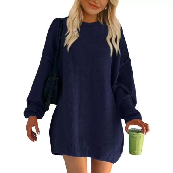 imageBTFBM 2023 Womens Sweaters Casual Crewneck Long Sleeve Oversized Sweater Dress Fall Winter Loose Slouchy Soft PulloverSolid Navy
