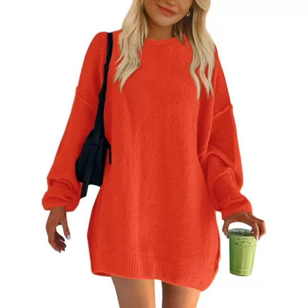 imageBTFBM 2023 Womens Sweaters Casual Crewneck Long Sleeve Oversized Sweater Dress Fall Winter Loose Slouchy Soft PulloverSolid Orange