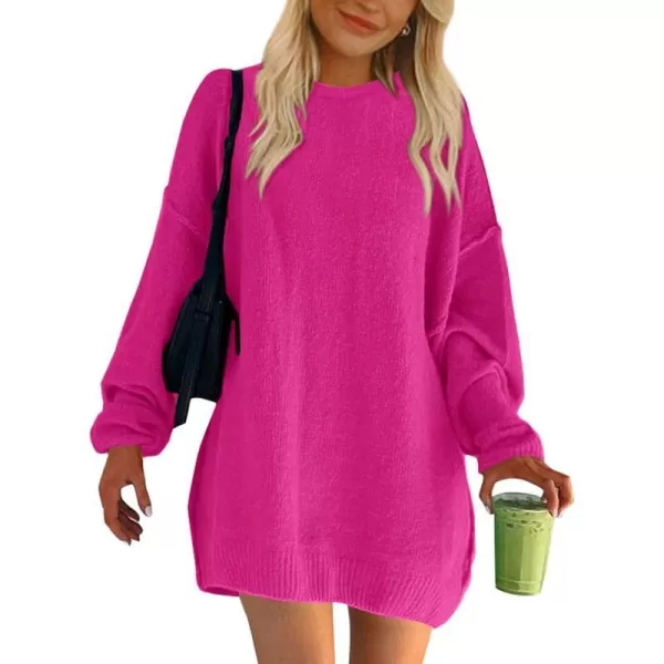imageBTFBM 2023 Womens Sweaters Casual Crewneck Long Sleeve Oversized Sweater Dress Fall Winter Loose Slouchy Soft PulloverSolid Rose Red