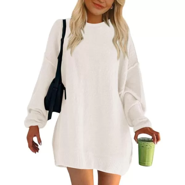 imageBTFBM 2023 Womens Sweaters Casual Crewneck Long Sleeve Oversized Sweater Dress Fall Winter Loose Slouchy Soft PulloverSolid White