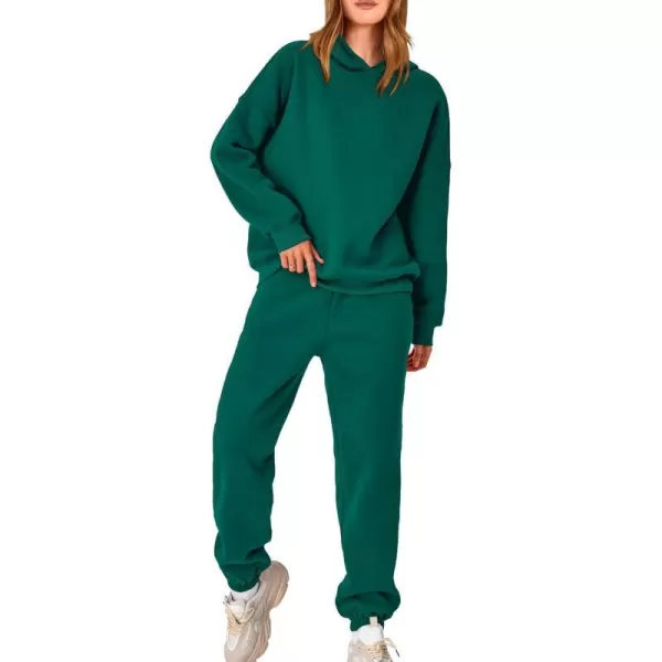 imageBTFBM Women 2 Piece Sweatsuits Long Sleeve Hooded Pullover Jogger Pants Fall Winter Casual Loose Lounge Sets TracksuitSolid Green