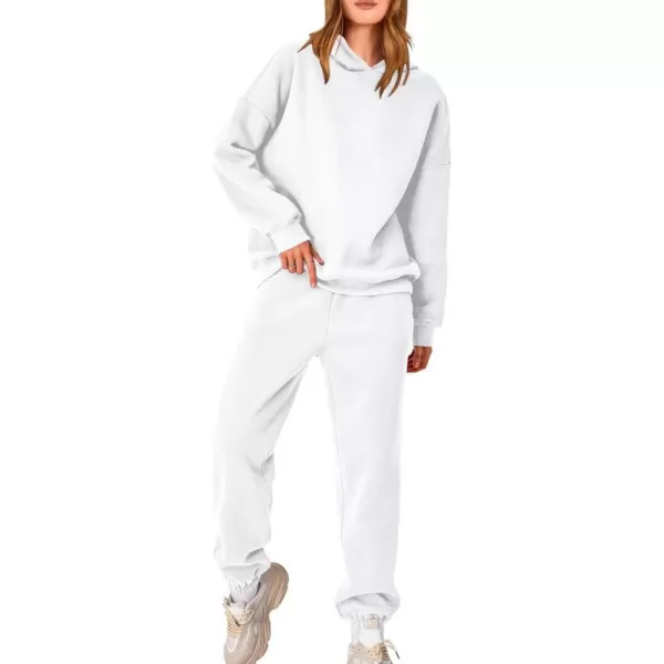 imageBTFBM Women 2 Piece Sweatsuits Long Sleeve Hooded Pullover Jogger Pants Fall Winter Casual Loose Lounge Sets TracksuitSolid White