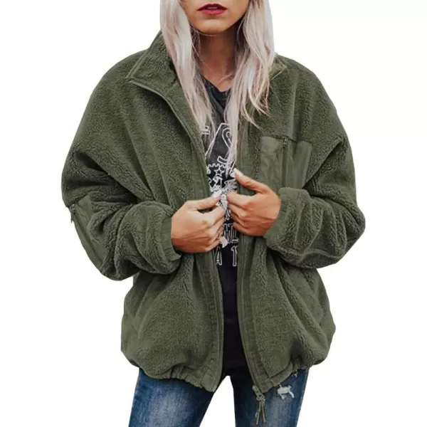 imageBTFBM Women 2023 Fall Winter Fleece Jackets Full Zip Long Sleeve Casual Soft Fuzzy Shaggy Teddy Coats Jacket OuterwearSolid Green