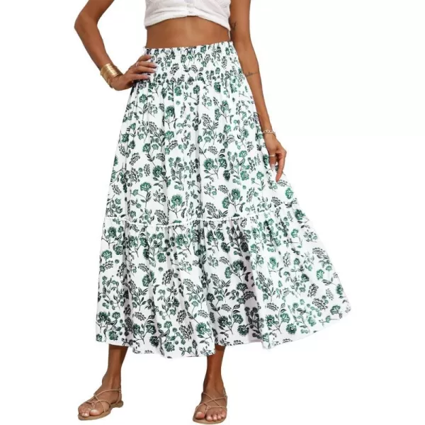 imageBTFBM Women 2023 Summer Fall Floral Long Skirts Casual Elastic High Waist Pleated Swing A Line Boho Beach Maxi SkirtFloral Green