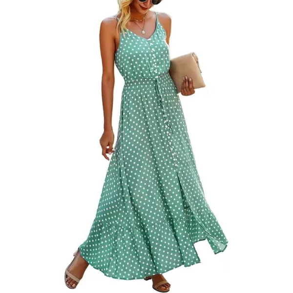 imageBTFBM Women 2023 Summer Spaghetti Strap V Neck Dress Polka Dot Floral Button Down Slit Sleeveless ALine Maxi DressesBTFBM Women 2023 Summer Spaghetti Strap V Neck Dress Polka Dot Floral Button Down Slit Sleeveless ALine Maxi Dresses