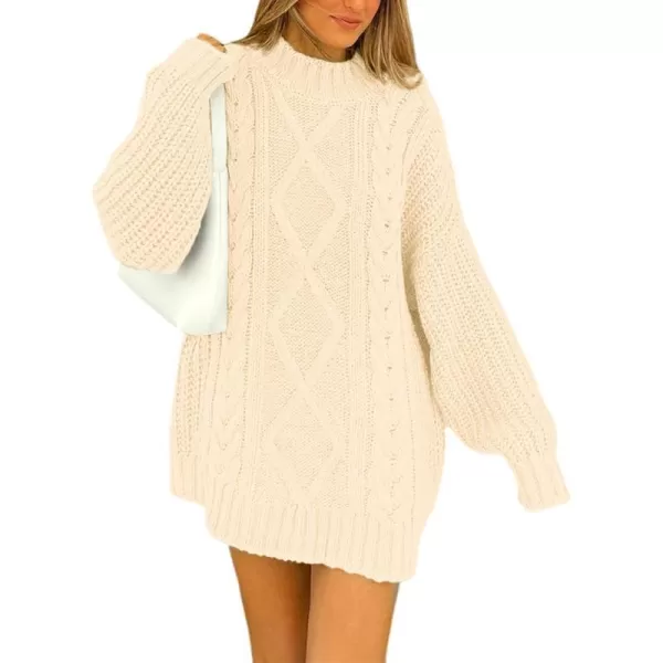 imageBTFBM Women Cable Knit Sweaters 2023 Fall Winter Crew Neck Button Shoulder Long Sleeve Chunky Long Sweater PulloverSolid Beige