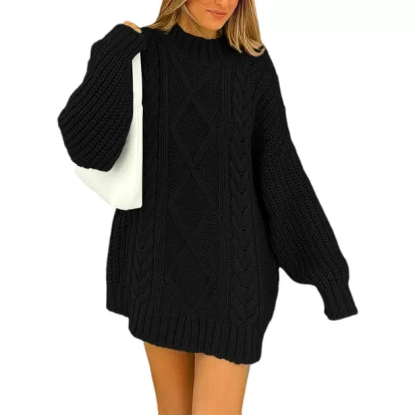imageBTFBM Women Cable Knit Sweaters 2023 Fall Winter Crew Neck Button Shoulder Long Sleeve Chunky Long Sweater PulloverSolid Black