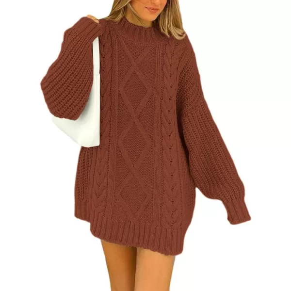 imageBTFBM Women Cable Knit Sweaters 2023 Fall Winter Crew Neck Button Shoulder Long Sleeve Chunky Long Sweater PulloverSolid Caramel