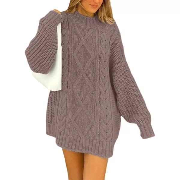 imageBTFBM Women Cable Knit Sweaters 2023 Fall Winter Crew Neck Button Shoulder Long Sleeve Chunky Long Sweater PulloverSolid Purple Grey