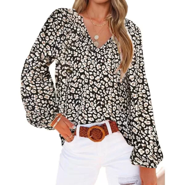 imageBTFBM Women Casual Boho Floral Blouse Shirts V Neck Long Puff Sleeve Lightweight Chiffon Spring Summer Fashion 2023 TopsFloral Black