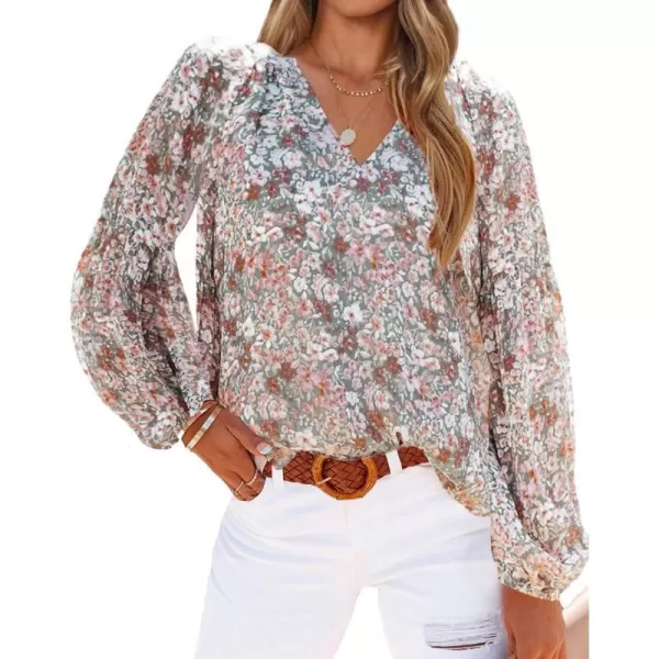 imageBTFBM Women Casual Boho Floral Blouse Shirts V Neck Long Puff Sleeve Lightweight Chiffon Spring Summer Fashion 2023 TopsFloral Multicolor