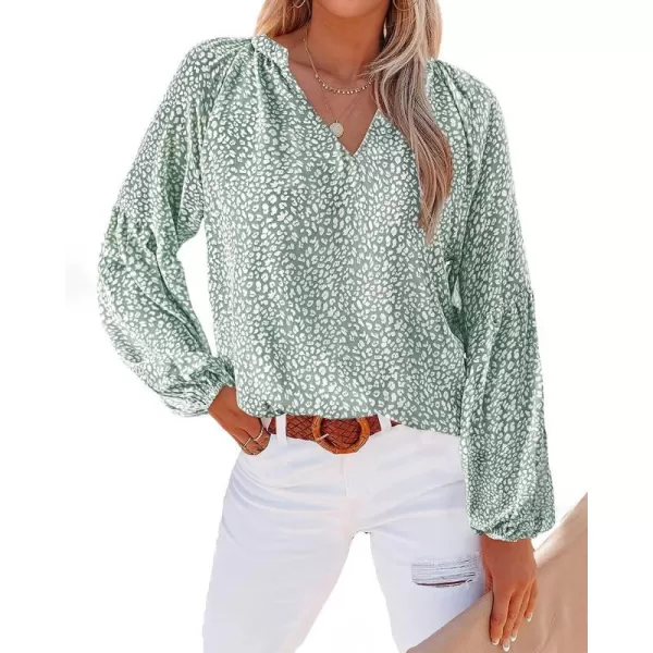 imageBTFBM Women Casual Boho Floral Blouse Shirts V Neck Long Puff Sleeve Lightweight Chiffon Spring Summer Fashion 2023 TopsLeopard Green