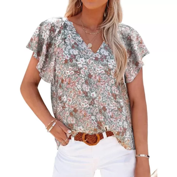 imageBTFBM Women Casual Boho Floral Blouse Shirts V Neck Long Puff Sleeve Lightweight Chiffon Spring Summer Fashion 2023 TopsShort Floral Multicolor