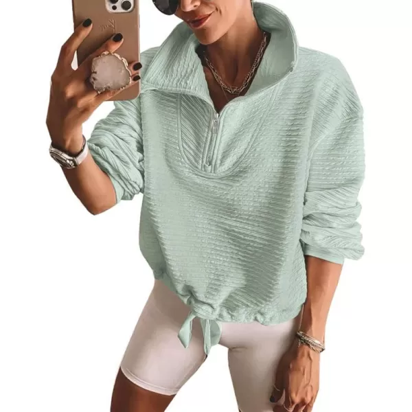 imageBTFBM Women Casual Half Zip Sweatshirts Lapel Drawstring Loose Long Sleeve Pullover 2023 Fall Winter Trendy Y2K ClothesSolid Green