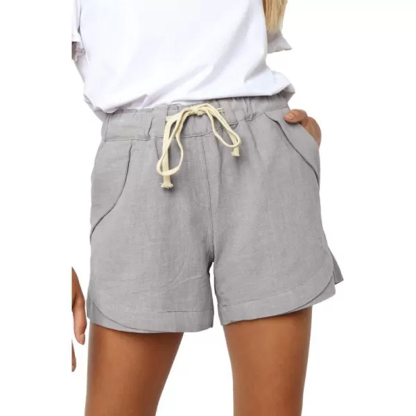 imageBTFBM Women Casual Shorts Plain Solid Color Elastic Waist Drawstring Pockets Lightweight Summer Beach Short Lounge PantsZgrey