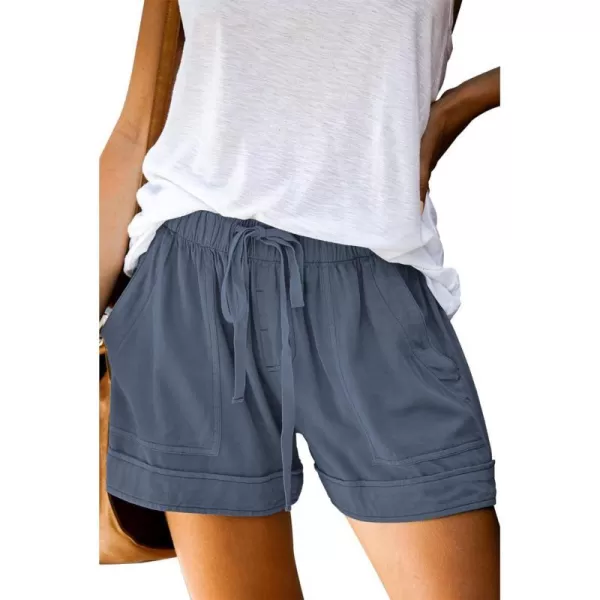 imageBTFBM Women Casual Shorts Plain Solid Color Elastic Waist Drawstring Pockets Summer Beach Lightweight Short Lounge PantsBlue