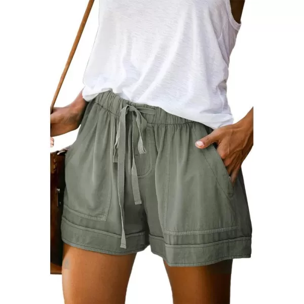 imageBTFBM Women Casual Shorts Plain Solid Color Elastic Waist Drawstring Pockets Summer Beach Lightweight Short Lounge PantsGreen