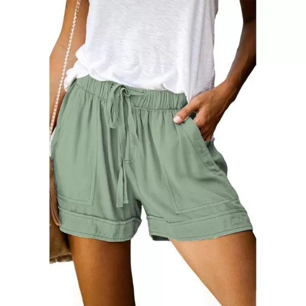 imageBTFBM Women Casual Shorts Plain Solid Color Elastic Waist Drawstring Pockets Summer Beach Lightweight Short Lounge PantsSolid Light Green