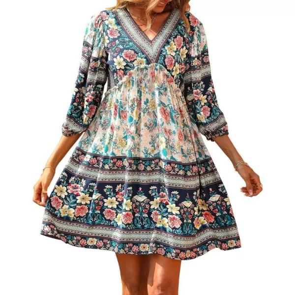 imageBTFBM Women Casual Spring Summer Dresses V Neck 34 Long Sleeve Ruffle Floral Flowy Boho Babydoll Mini Short Beach DressFloral White