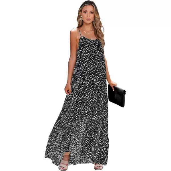 imageBTFBM Women Casual Summer Dresses 2023 Spaghetti Strap Sleeveless Sundress Print Ruffle Flowy Boho Beach Long Maxi DressPrint Black
